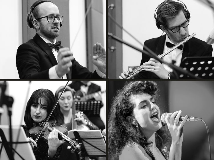 A conductor, a flautist, a singer and a violinist. A conductor, a flautist, a singer and a violinist.